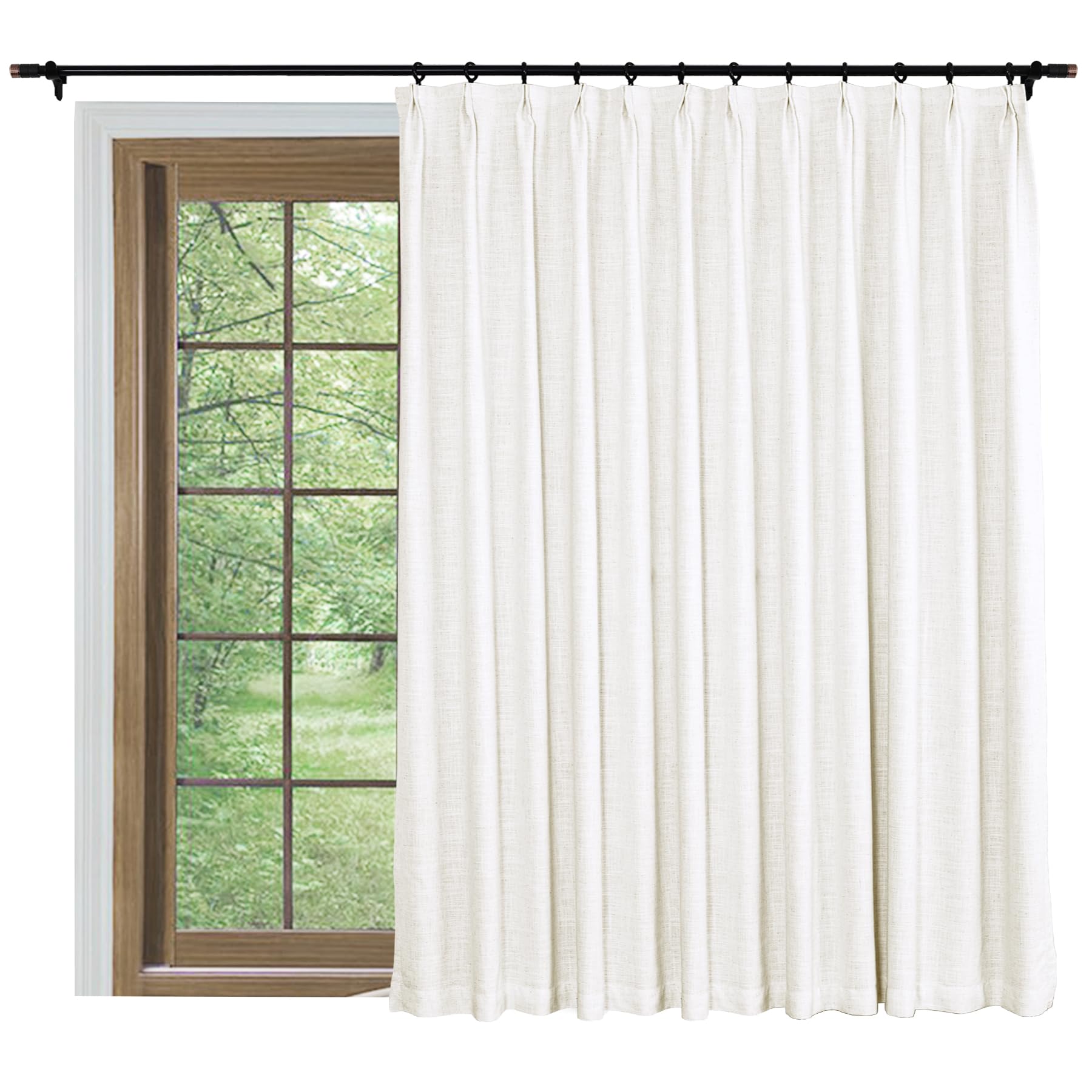 frelement 150 inches extra wide faux linen curtains for large windows blackout curtains for sliding glass door pinch pleated drapery with blackout lining, 150" w x 102" l, 1 panel, ivory white