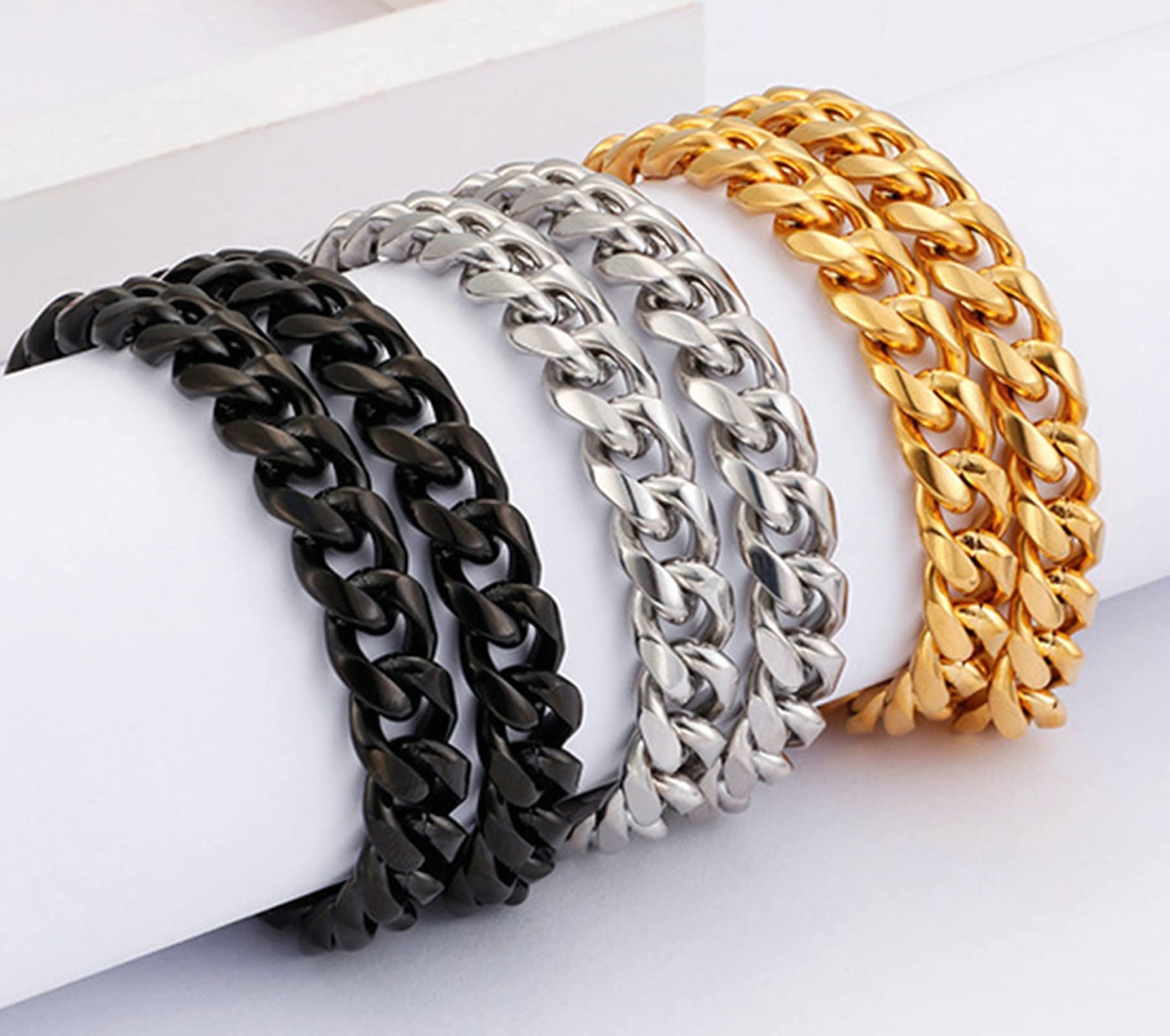 18-26 Zoll Herren-Gliederkette 9/10/13 mm, Panzerkette aus Edelstahl in Gold/Silber/Schwarz
