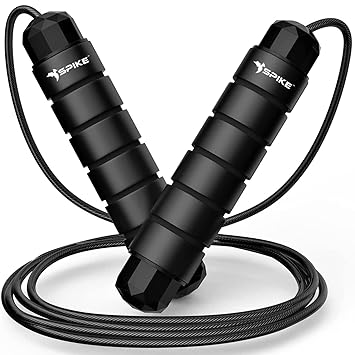 Spike Heavy Skipping Rope, Tangle-Free Rapid Speed Jumping Rope Cable with Ball Bearings for men, WoMen, and Kids, Adjustable Steel Skipping Rope Workout with Foam Handles for Fitness, (Black)