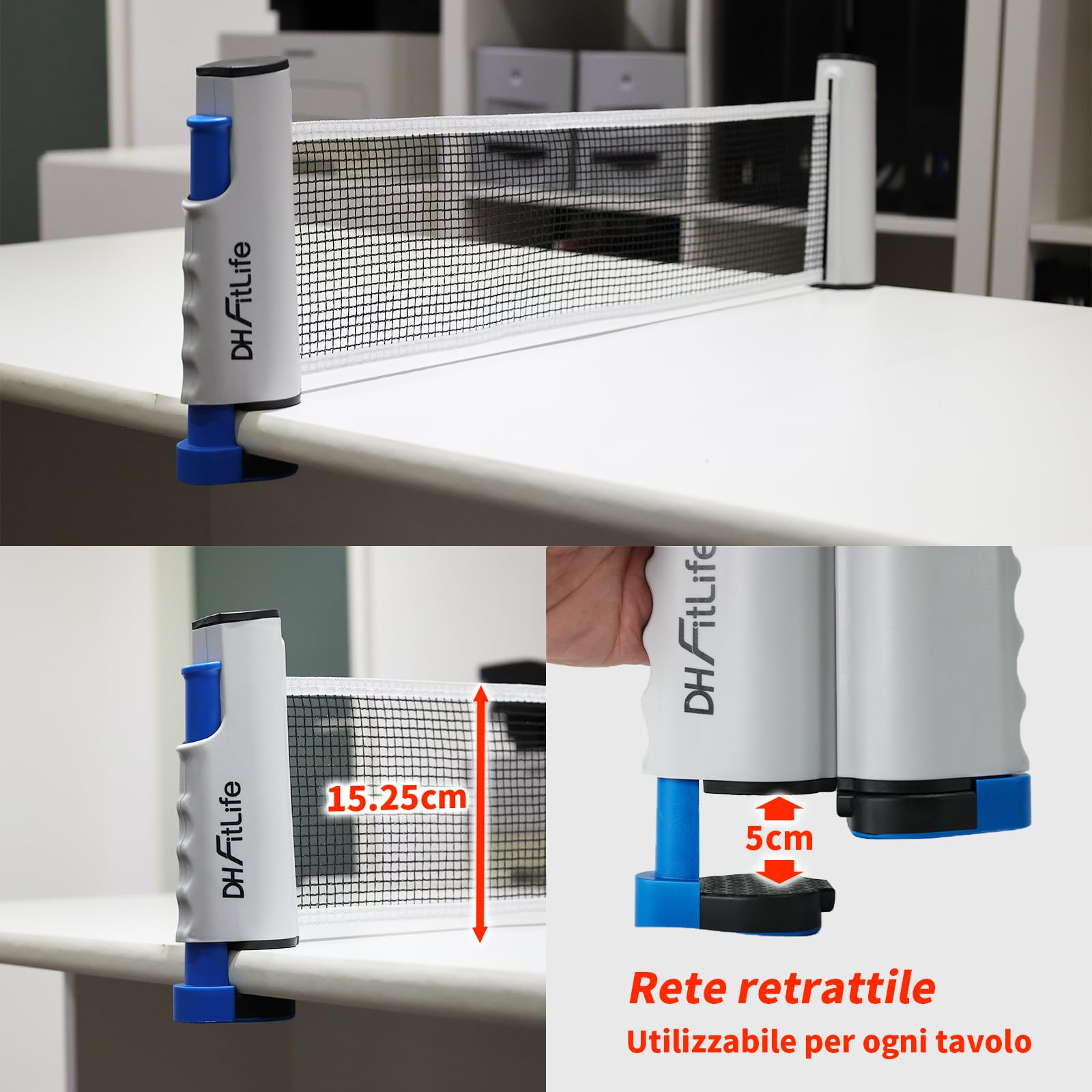 DH FitLife Set da Ping Pong per 2 Giocatori, con Rete Mobile, 3 Palline, 2 Racchette, Custodia, Per Ogni Tavolo