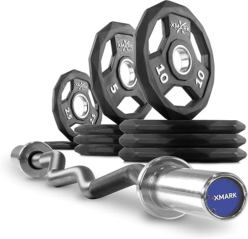 Miniatura 5 de XMark Olympic Bar - Barra rizadora con pesas, par de pesas olímpicas o juego de discos olímpicos de diamante negro, calidad premium, revestimiento