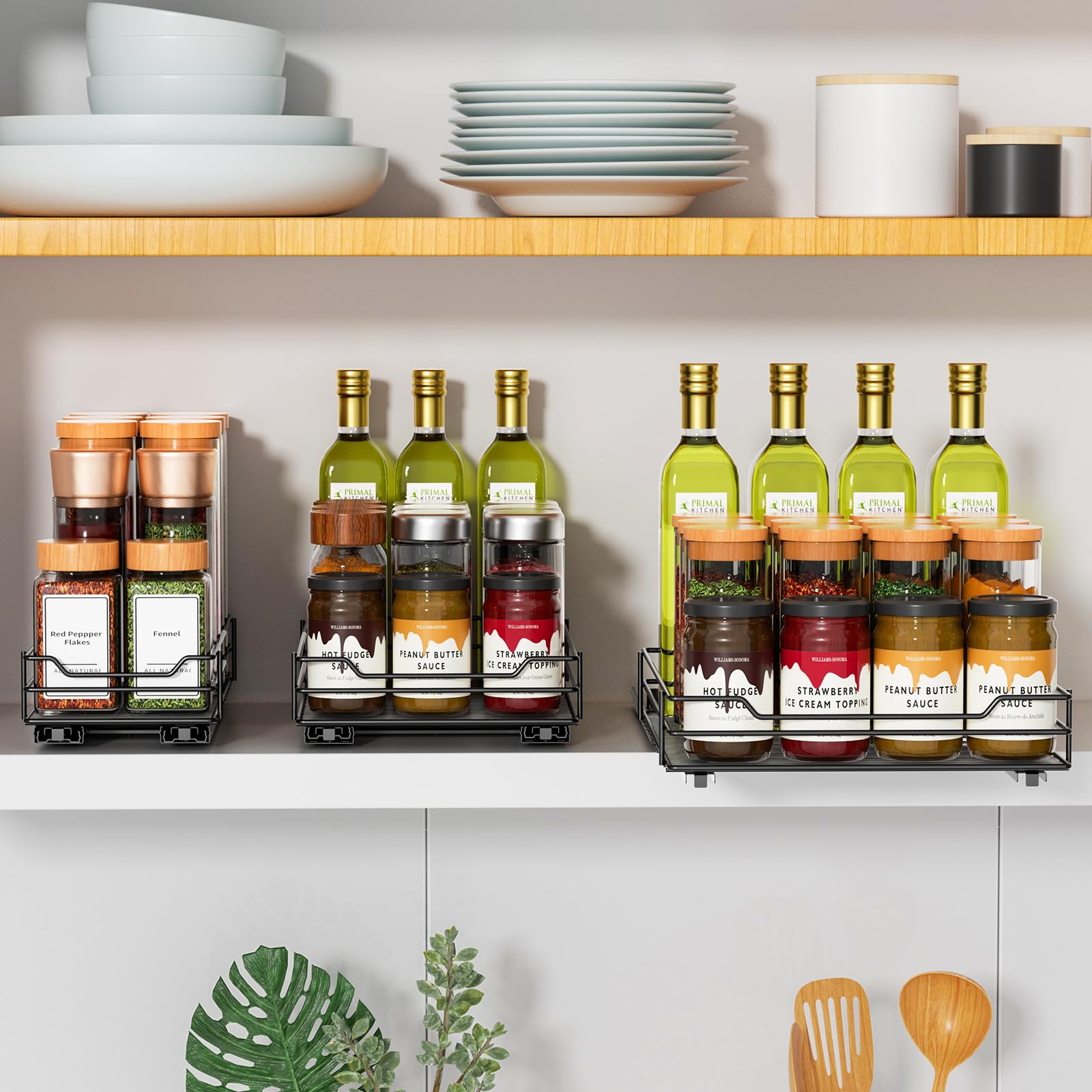 RCHYFEED Étagère à épices coulissante, organisation à épices coulissante pour l'intérieur des armoires, robuste, pour cuisine et garde-manger, sauces, 1 niveau, 21,6 x 26,4 x 6,3 cm (l x P x H)