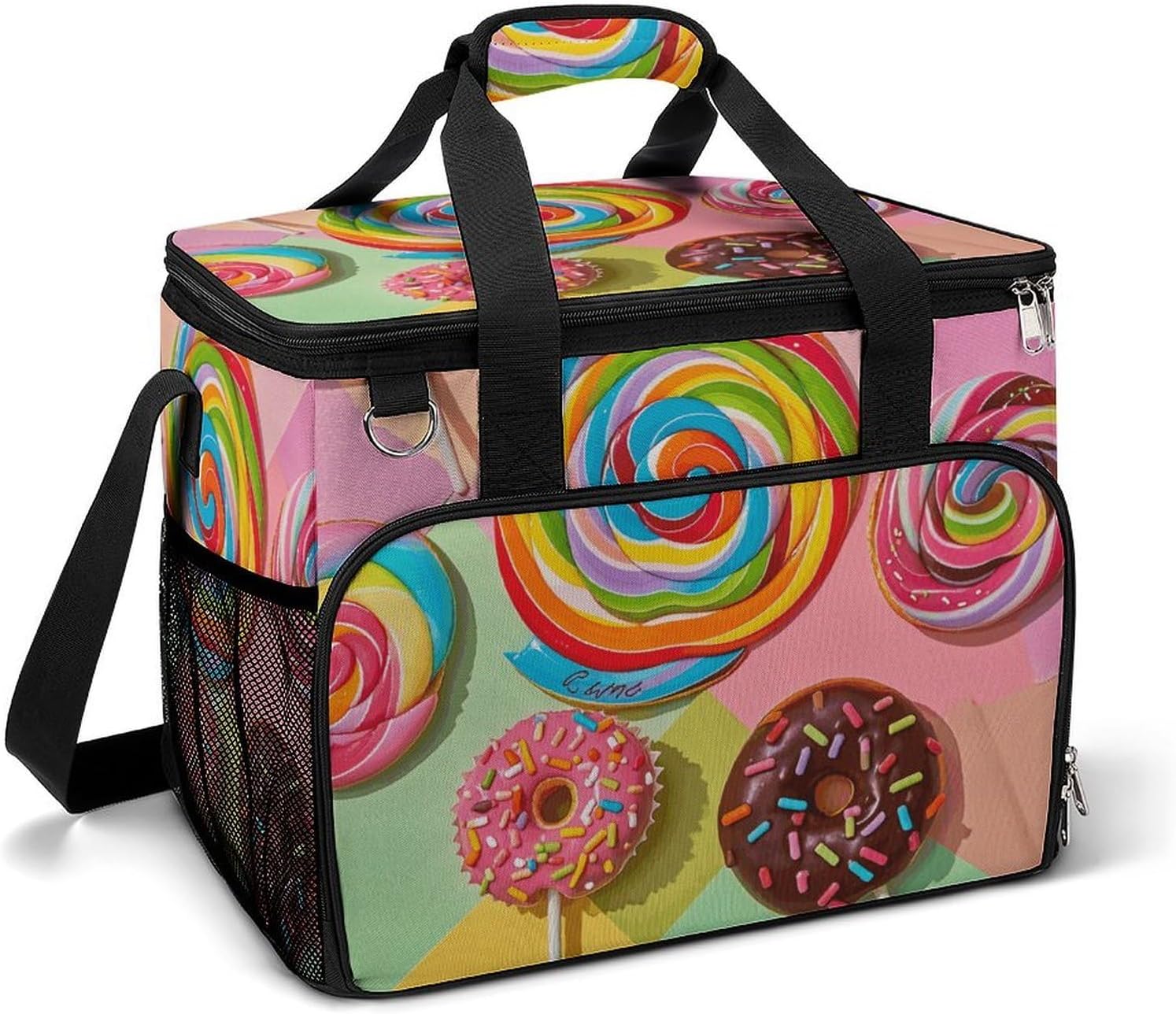 Insulated Picnic Backpack Tote Bag, Large Capacity 30L Colorful Sweet Donut Cooler Bag Leakproof Beach Bags Portable Lunch Box Waterproof Picnic Basket for Beach Camping BBQ