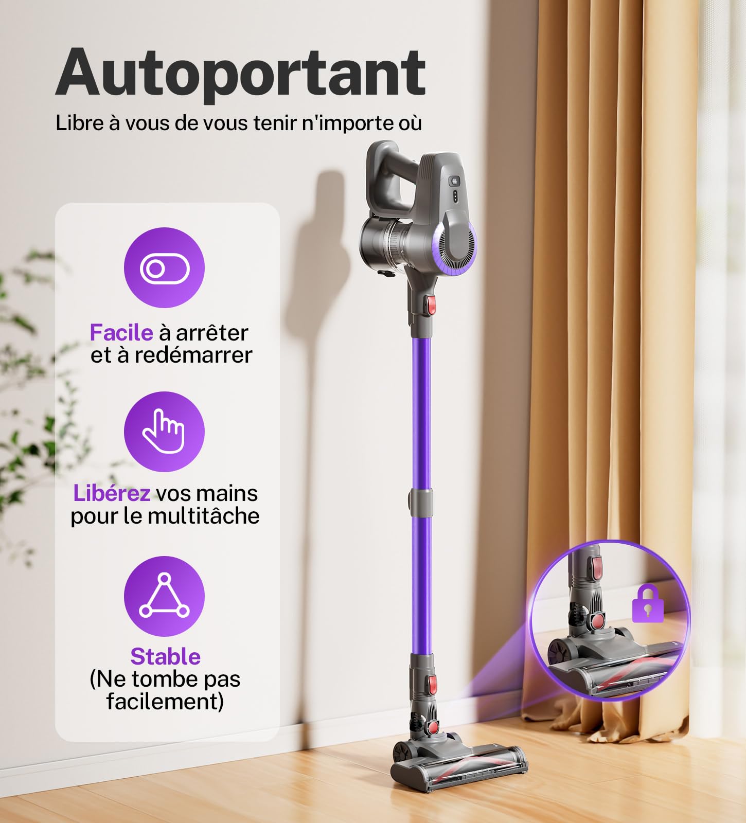 Aspiradora inalámbrica con batería, 30000 Pa/55 min, cepillo antienredos y de pie, aspiradora de mano ultraligera con batería para alfombras, suelos duros, pelo de animales