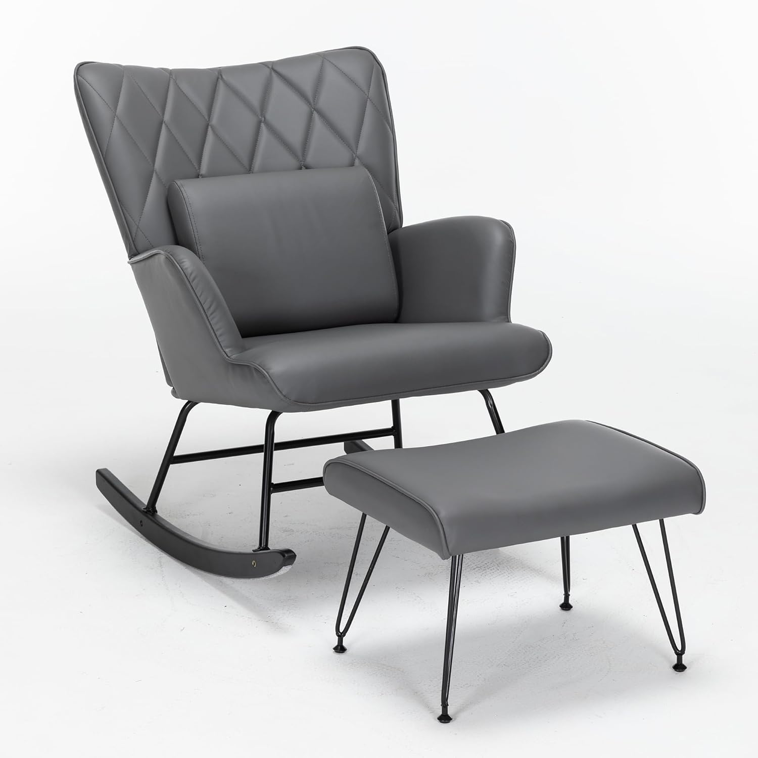 Bonrcea Nursery Rocking Chair, Glider Chair,Rocking Accent Chair with Lumbar Pillow and Ottoman for Nursery/Living Room/Bedroom