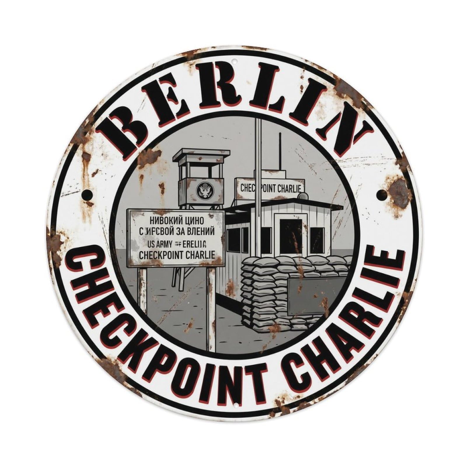 Vintage Travel Berlin Checkpoint Charlie Metal Tin Sign Plaque
