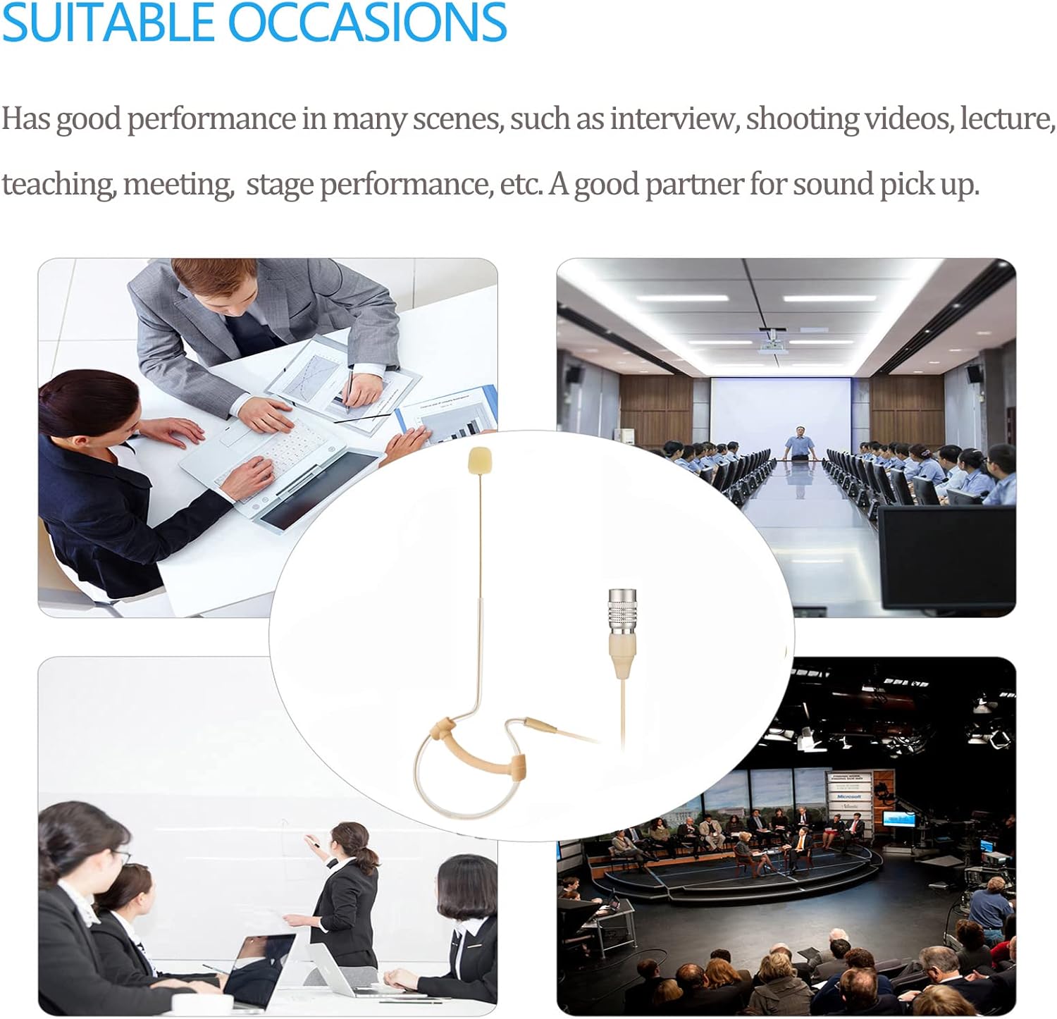 Headset Microphone Headworn Single Earset Over Ear Hanging Condenser Mic for Audio-Technica Wireless System Bodypack Transmitter, Ideal for Singing, Churches, Stage Performance– Beige - Image 5