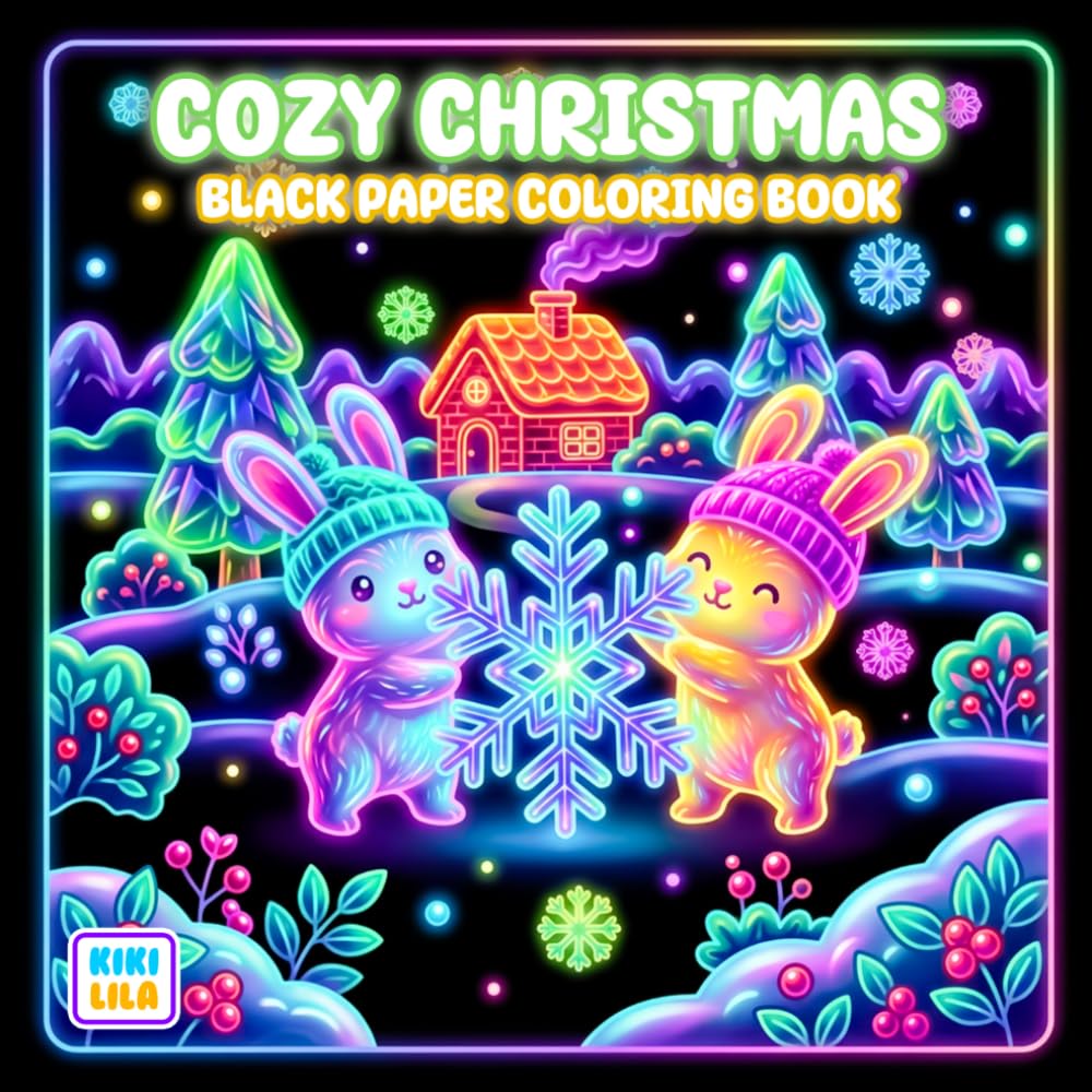Cozy Christmas Black Paper Coloring Book: Cute Characters, Cozy Vibes, and Magical Holiday Fun