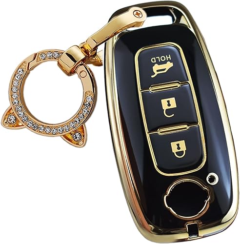 ontto Llavero de TPU de 3 botones compatible con Nissan 2023 Smart Remote Key Protector de protección completa de la piel antiarañazos, color negro