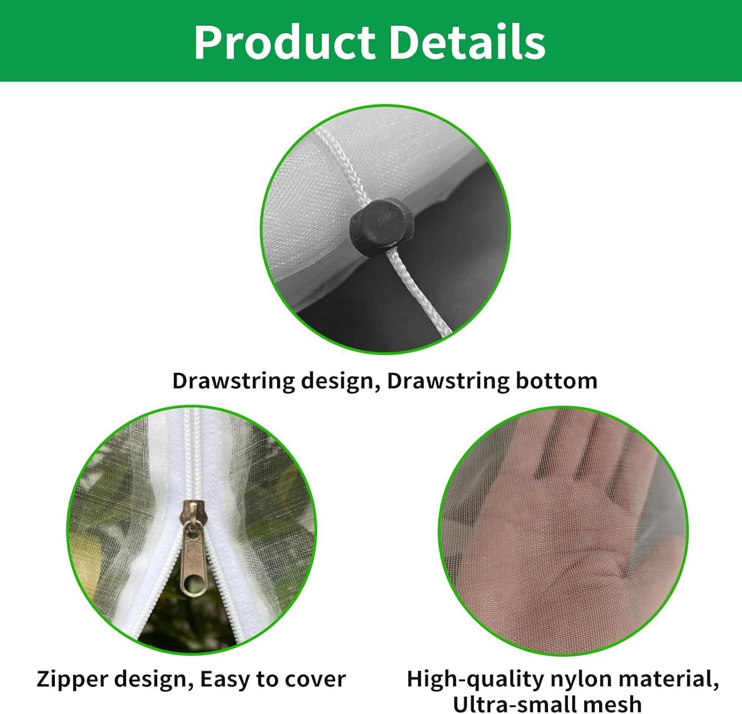 KEOHOLI Large 2 Packs Fruit Tree Netting Bags with Zipper and Drawstring, Insect Bird Barrier Netting Plant Covers for Fruit Vegetable Trees, Bushes,Flower in Garden (8 * 8ft)
