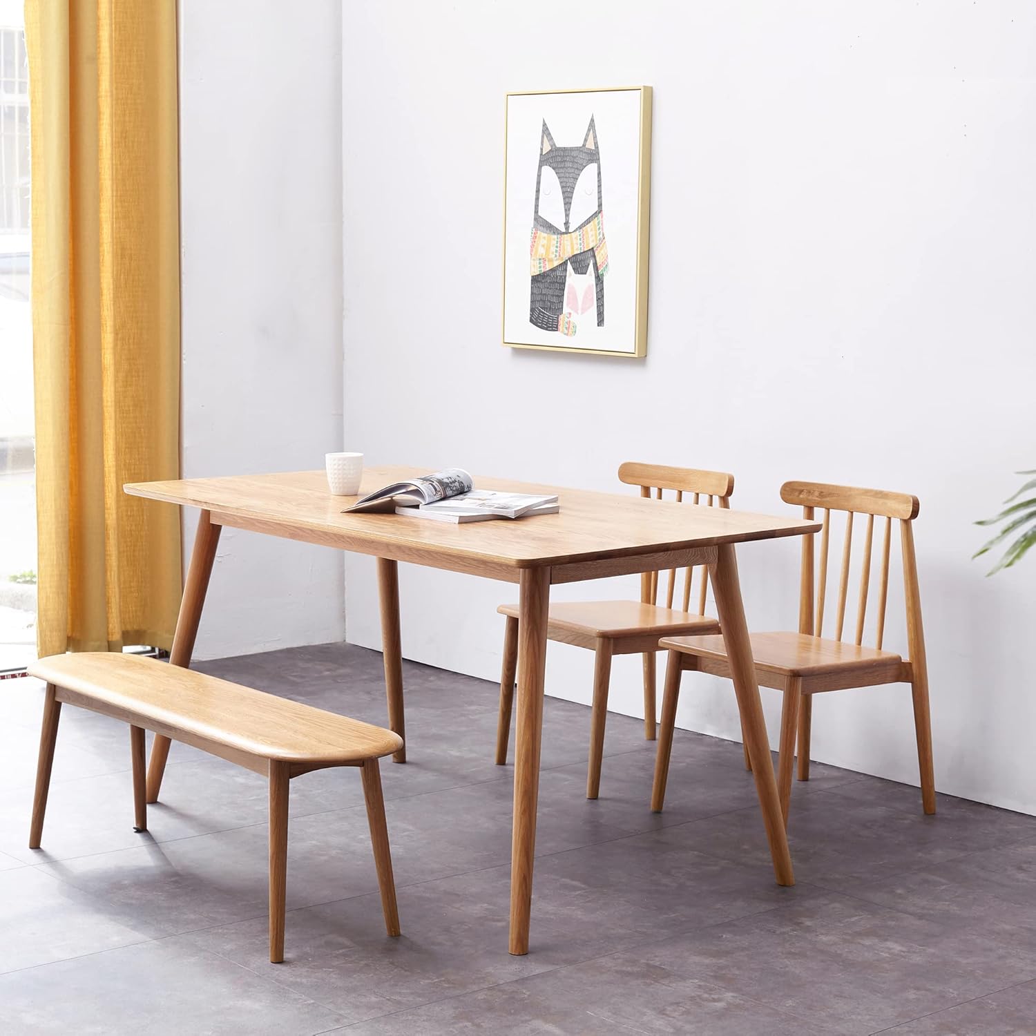 47.2" Solid Oak Wood Bench, Natural Finish Hallway Bench with Half-Round Ends and Metal Support, Long Entryway Seating for Dining Room, Living Room, Bedroom