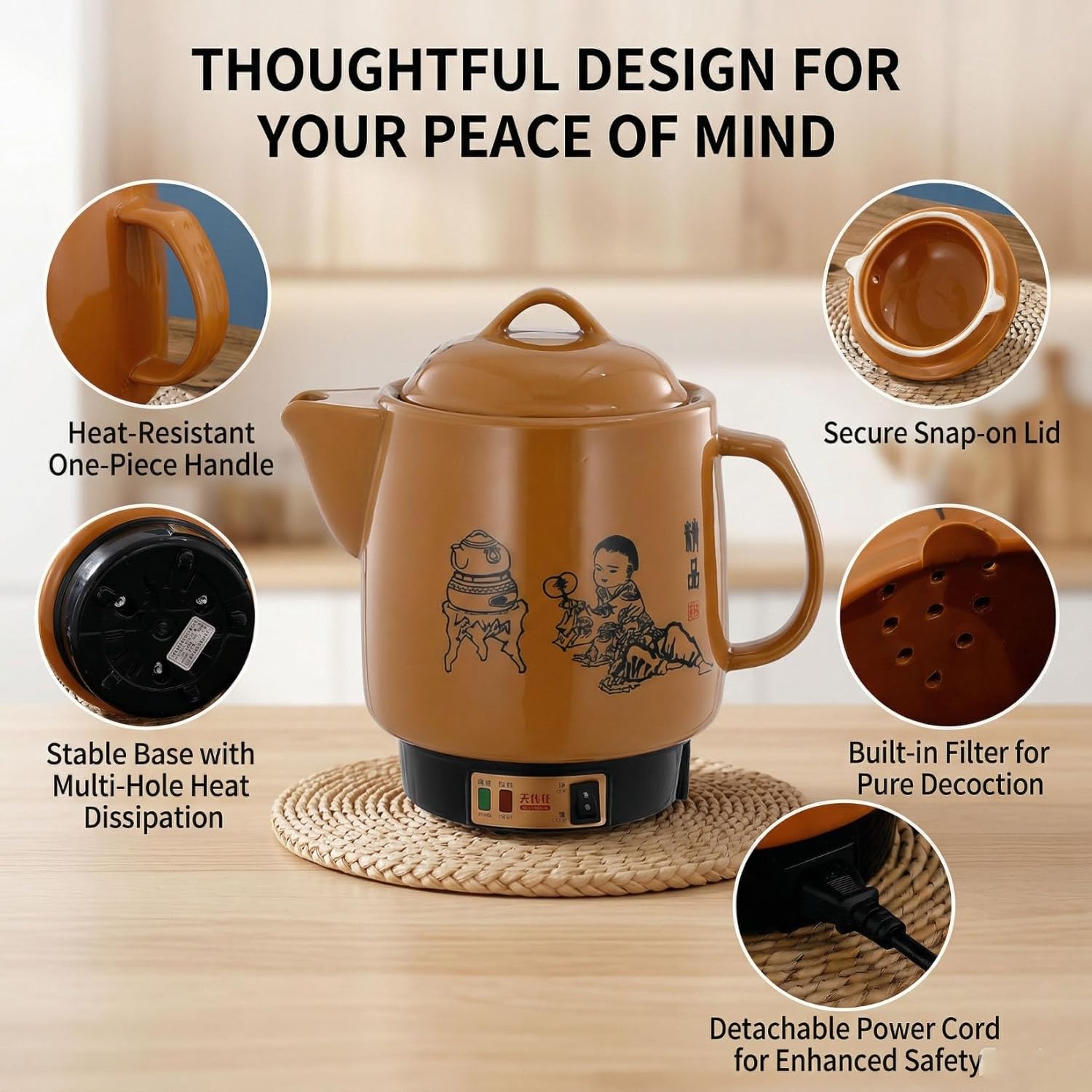 4L Automatic Electric Chinese Medicine Pot Ceramic Herbal Decoction Cooker with Intelligent Temperature Control Audible Reminder Heat Preservation Health Pot (Yellow)