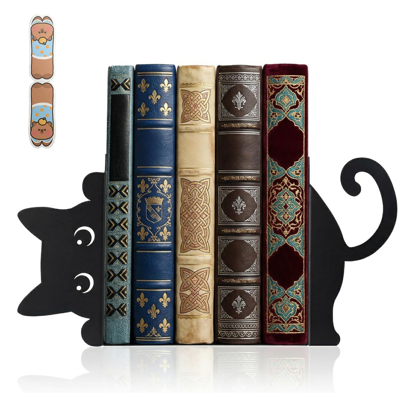 Sujetalibros de Metal con Forma de Gato, sujeta Libros con marcapáginas magnético para Decorar el Escritorio de la Oficina en casa o como Regalo para los Amantes de los Gatos y de la Lectura (Negro)