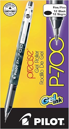 PILOT, Precise P-700 - Bolígrafos de tinta de gel con punta fina de 0.028 in, color negro, paquete de 12 unidades
