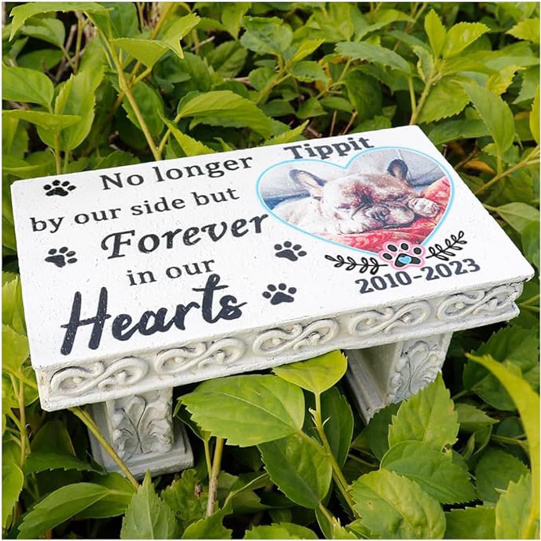 Personalized Memorial Bench for Pet Human, Custom Pet Memorial Stone with Colorful Photo, Pet Grave Marker Dog Headstone Cat Tombstone, Loss of Pet Gifts, Memorial Garden Plaque (D)