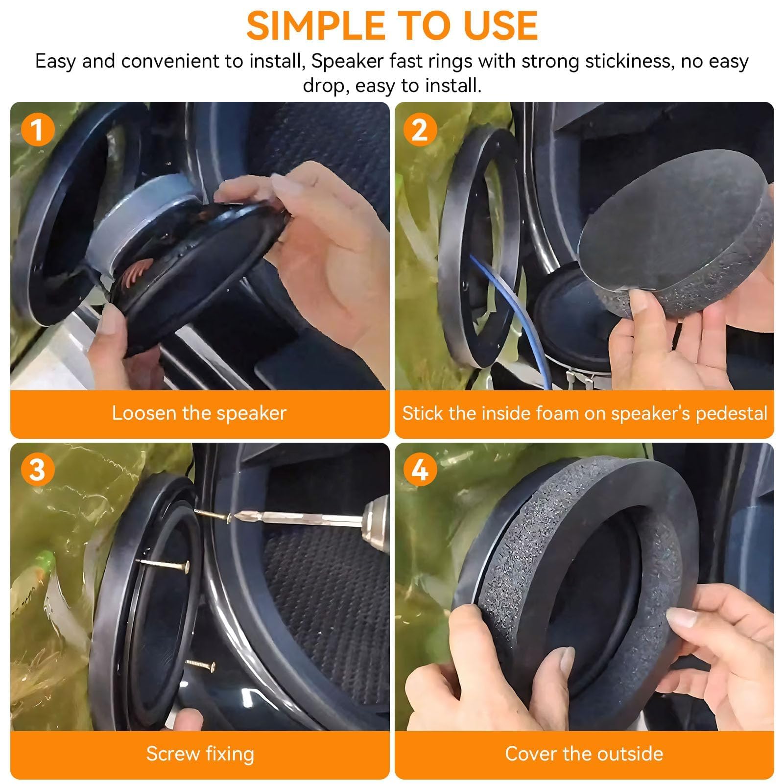 Kit de système de Haut-Parleur Universel, 19,5x14,5x2,5 cm/ 7,7x5,7x1po 4Pcs Coton Insonorisant Bloqueur de Basses pour Haut-parleur de Portière de Voiture Mousse