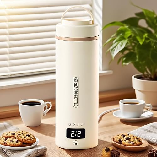 Miniatura 8 de Tetera de viaje, pequeña tetera eléctrica, portátil, con 4 ajustes de temperatura, enchufe en acero inoxidable 304, con apagado automático (negro)