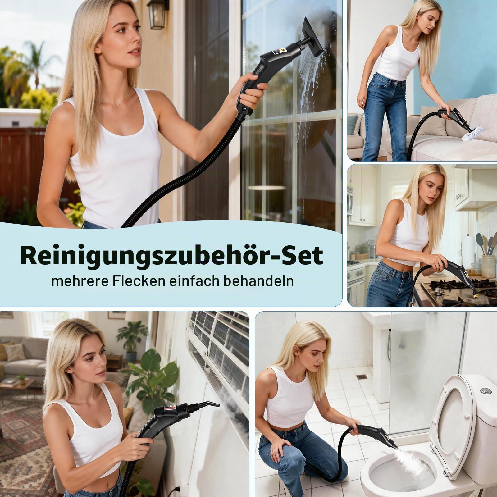 Neu 3-Stufig Einstellbarer Dampfreiniger Handgerät für Alles Haushalt Und Auto, 11s Aufheizzeit, 3bar Steam Cleaner, 1,2l Tank Handdampfreiniger für Autos, Haushalt, Küche, Fenstern,Boden