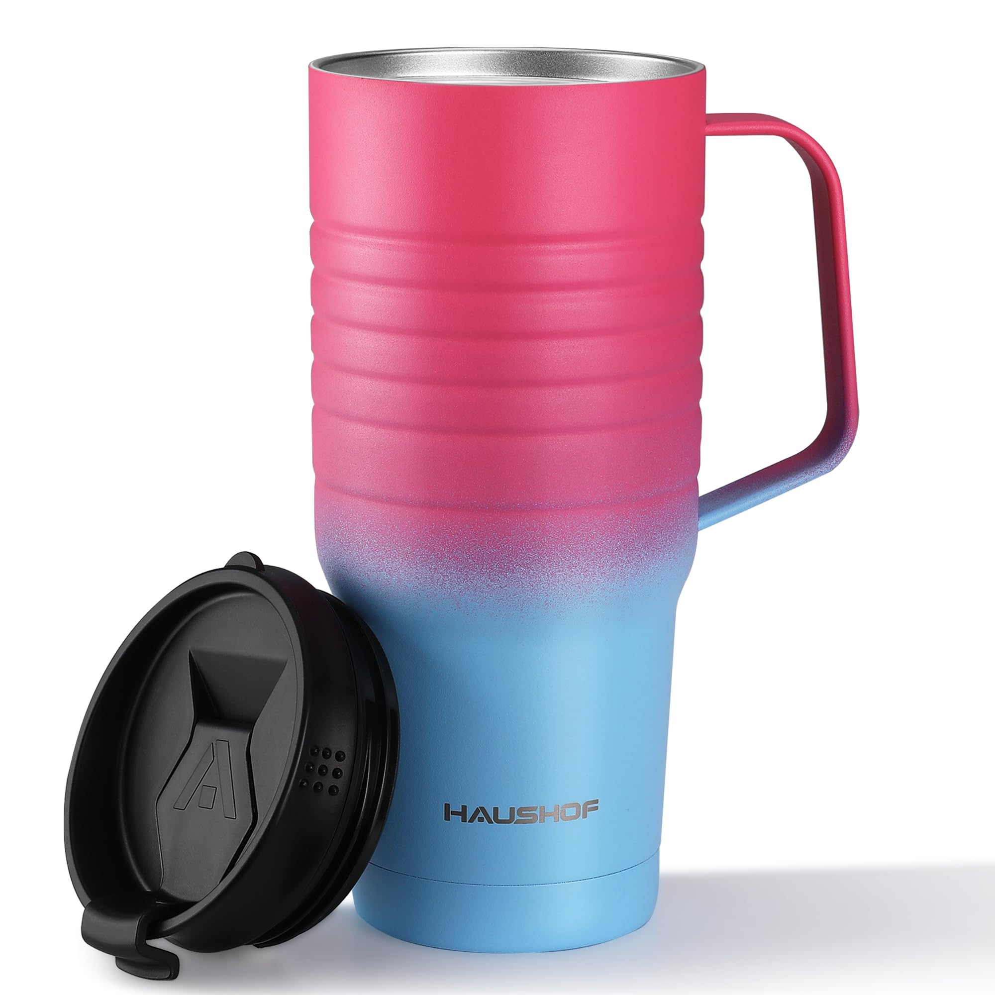 HAUSHOF 700 ml Travel Mug with Handle, Stainless Steel Vacuum Insulated Coffee Travel Mug, Double Wall Travel Mugs with Leakproof Lid, BPA Free