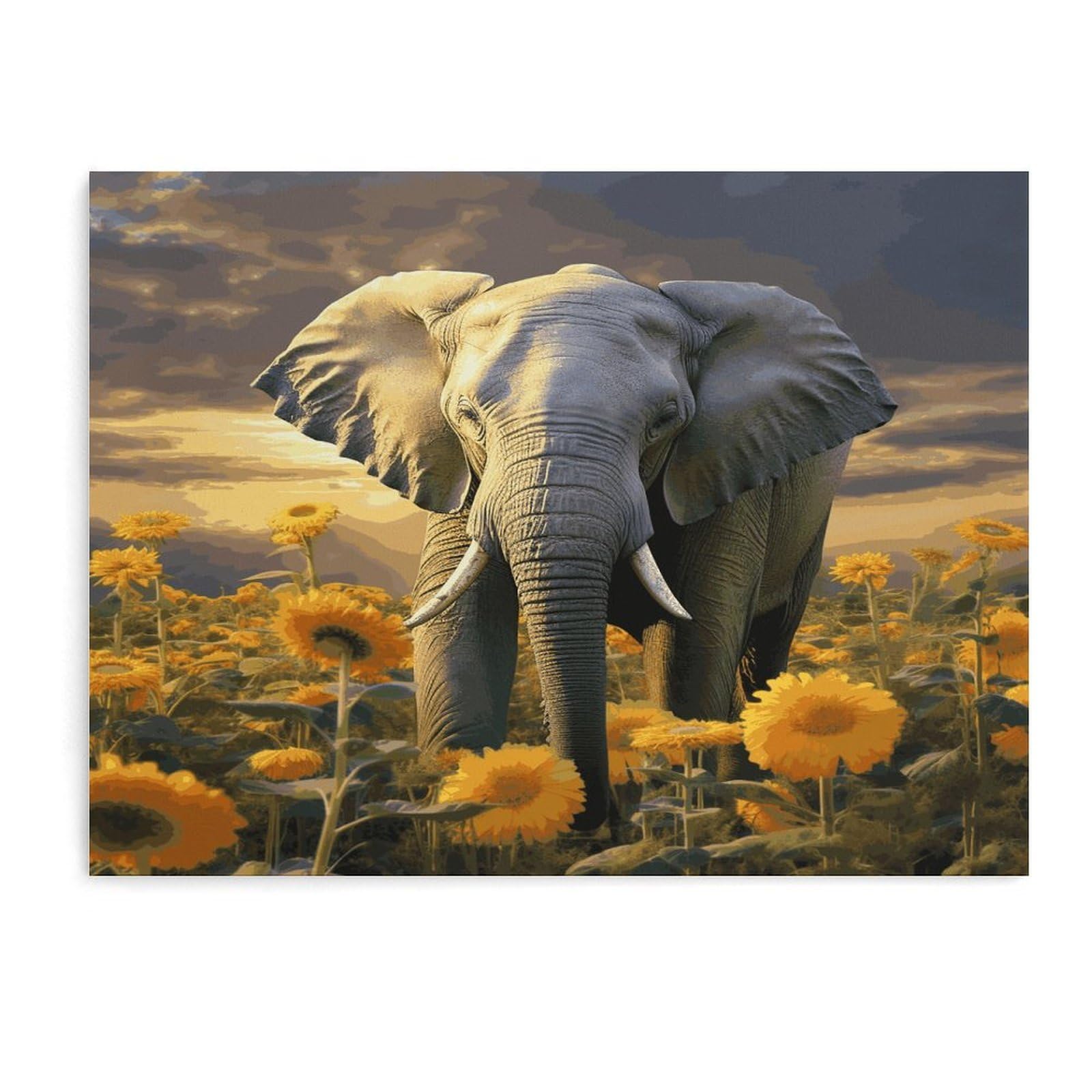 Fodpand Unframe-Style Elephant With Sunflower Bathroom Wall Art Canvas Prints, Artwork For Walls For Living Room Hallway Stair Office Wall Decor, Pictures Home Decor 15.7X11.8 Inch