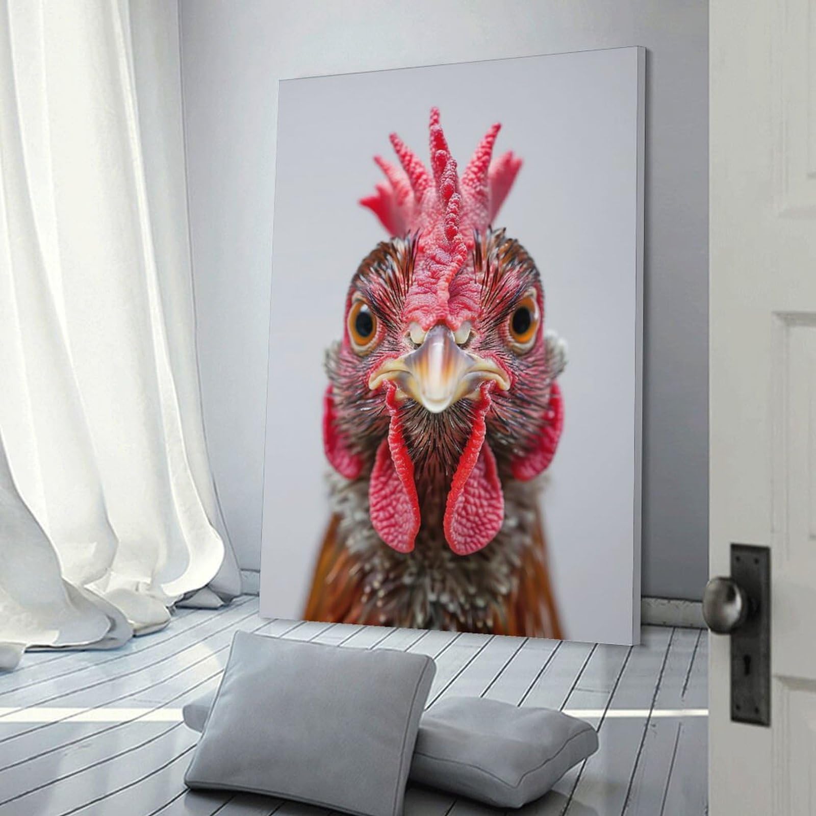Junmoney Chicken Face Canvas Art Print 24x36inch(60x90cm), for Bedroom Decor, Cosy Corners Or Studios, An Easy Wall Refresh for Bedrooms