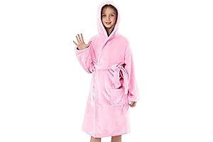 Hooded Toddler Soft Fuzzy Bathrobe for Girls