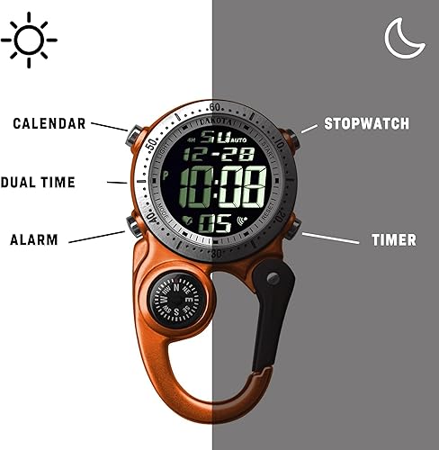 Miniatura 6 de Dakota Clip digital, reloj de clip, alarma, cronómetro, temporizador y reloj de doble hora, regalos al aire libre para hombres y mujeres, uso para