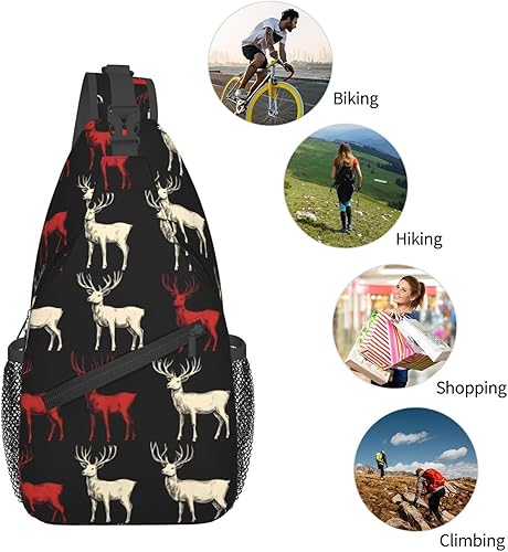Miniatura 5 de Small Crossbody Bags for Women Men - Vintage Elk Red White Print Adjustable Shoulder Bag Fanny Packs Belt Sling Bag Crossbody Purses Backpack for