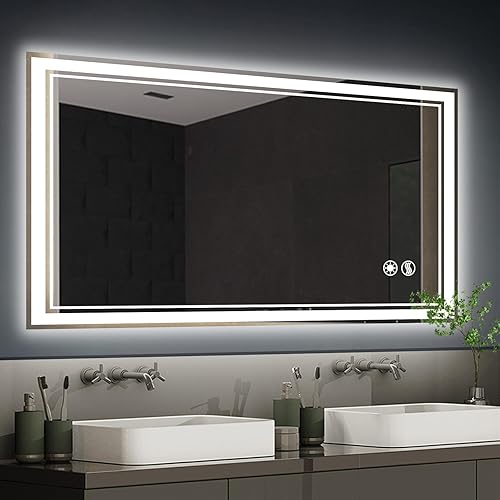 Miniatura 7 de Espejo LED para baño de 24 x 40 pulgadas, espejo de baño con luces LED, antiniebla, regulable, 3 colores, luces delanteras y retroiluminadas, espejo