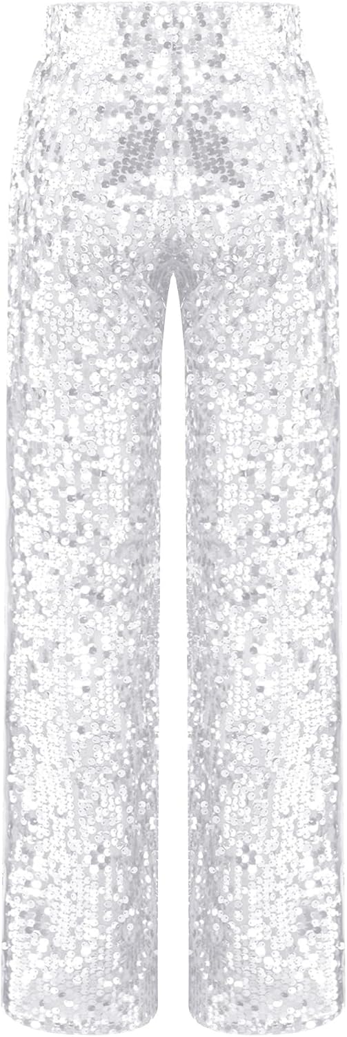 Girls Sequin Dance Pants Flared Leggings Bell Bottom Music Festival Outfit Sparkly Disco Trousers