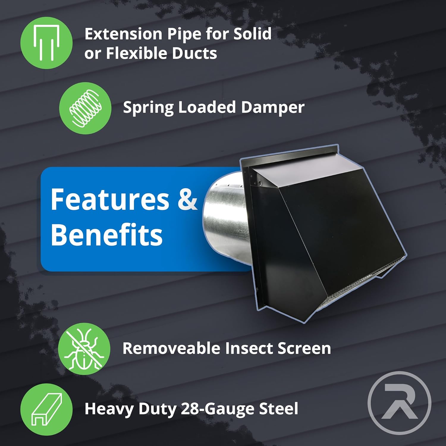 RDP Hooded Wall Vent with Screen and Damper (4 Inch, Brown)