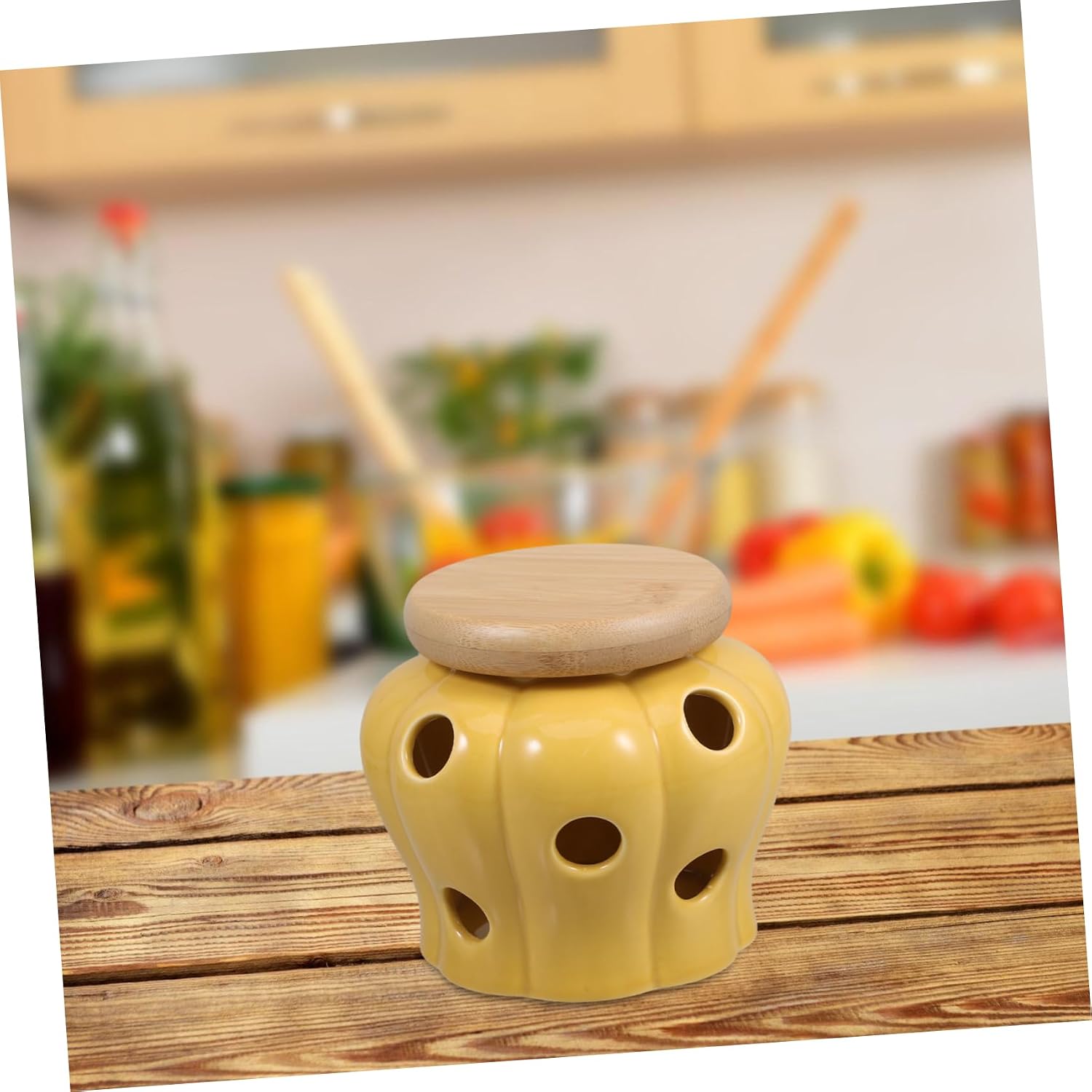 Healifty Compact Garlic Storage Container Ceramic Lid Ginger Garlic Organizer Kitchen Utensil