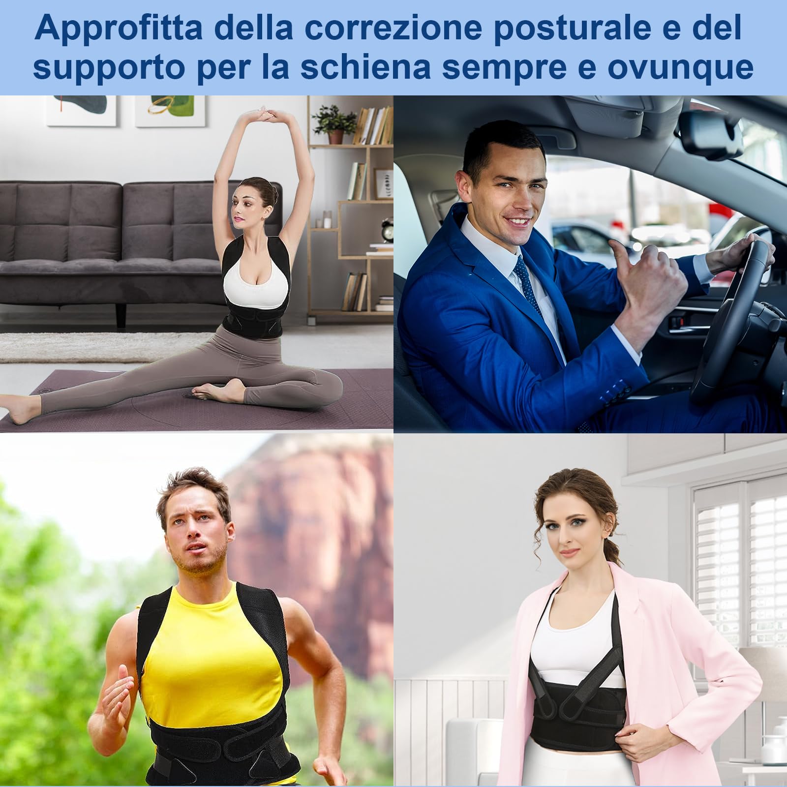 Fascia Correttore Posturale Spalle Schiena Dritta, Tutore Postura Schiena Uomo e Donna, Busto Posture Corrector ,Elastica Regolabile Cintura di Correzione Della Postura , Nero Puro, M-(31.9"-37.4")