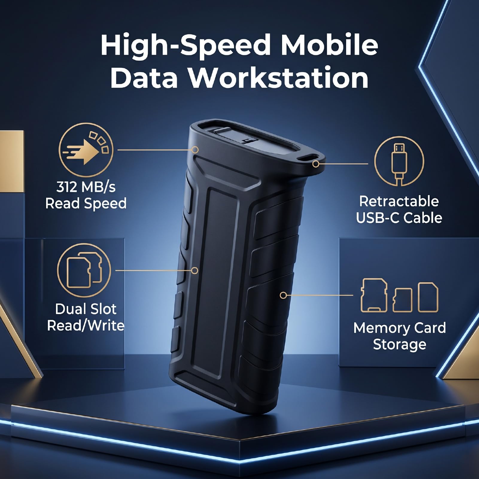 Lecteur de Carte Haute Vitesse, Support de Carte Mémoire USB de Type C à Double Emplacement 2 en 1 pour Appareil Photo de Smartphone