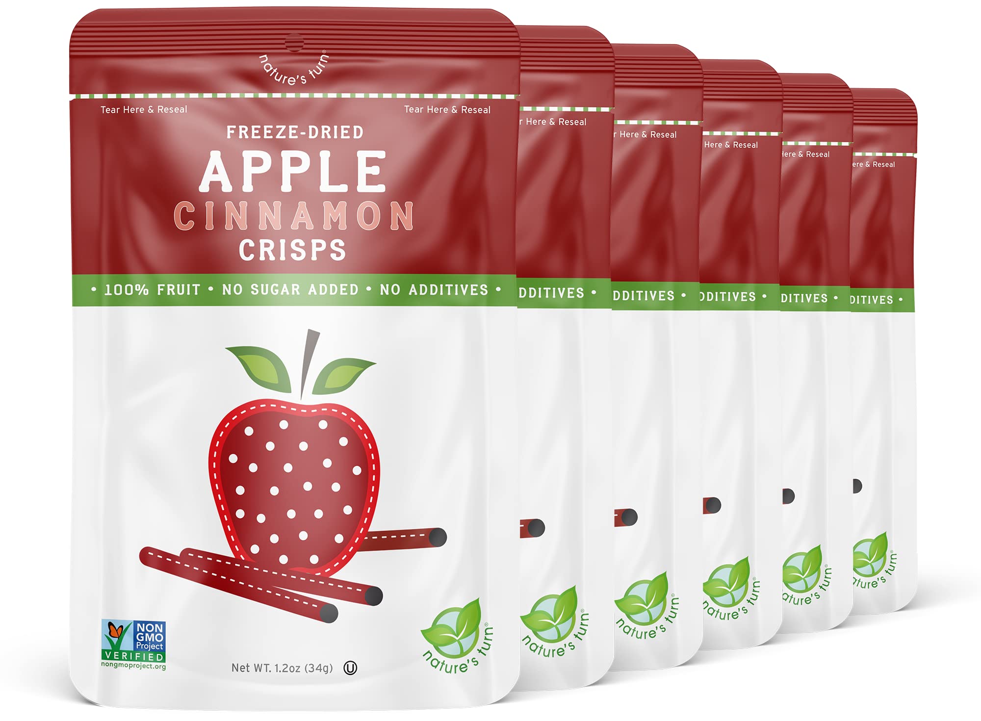Nature's Turn Freeze-Dried Fruit Snacks - Apple Cinnamon Crisps - Perfect For School Lunches or an On-The-Go Snack - No Sugar Added, Non GMO, Gluten Free, Nothing Artificial (1.2oz) 6-Pack