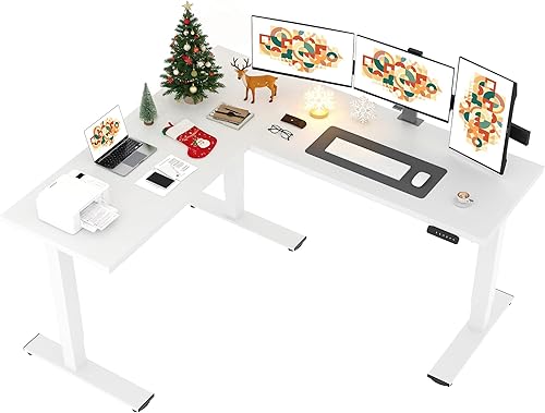 Miniatura 12 de SANODESK Escritorio de pie en forma de L de altura ajustable, escritorio eléctrico de esquina de 71 x 63 pulgadas, mesa de computadora con tablero