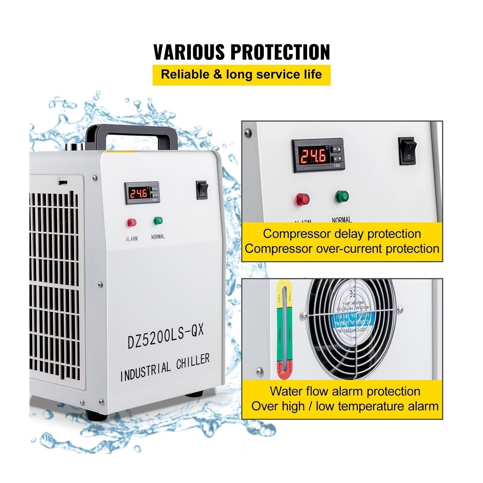 Przemysłowy agregat chłodniczy wody lodowej CW-5200DG do rur CO2 o mocy 130/150 W, chłodnica z rurą szklaną i precyzyjnym termostatem, zbiornik chłodzący 6 l Do użytku DIY(CW-5200)