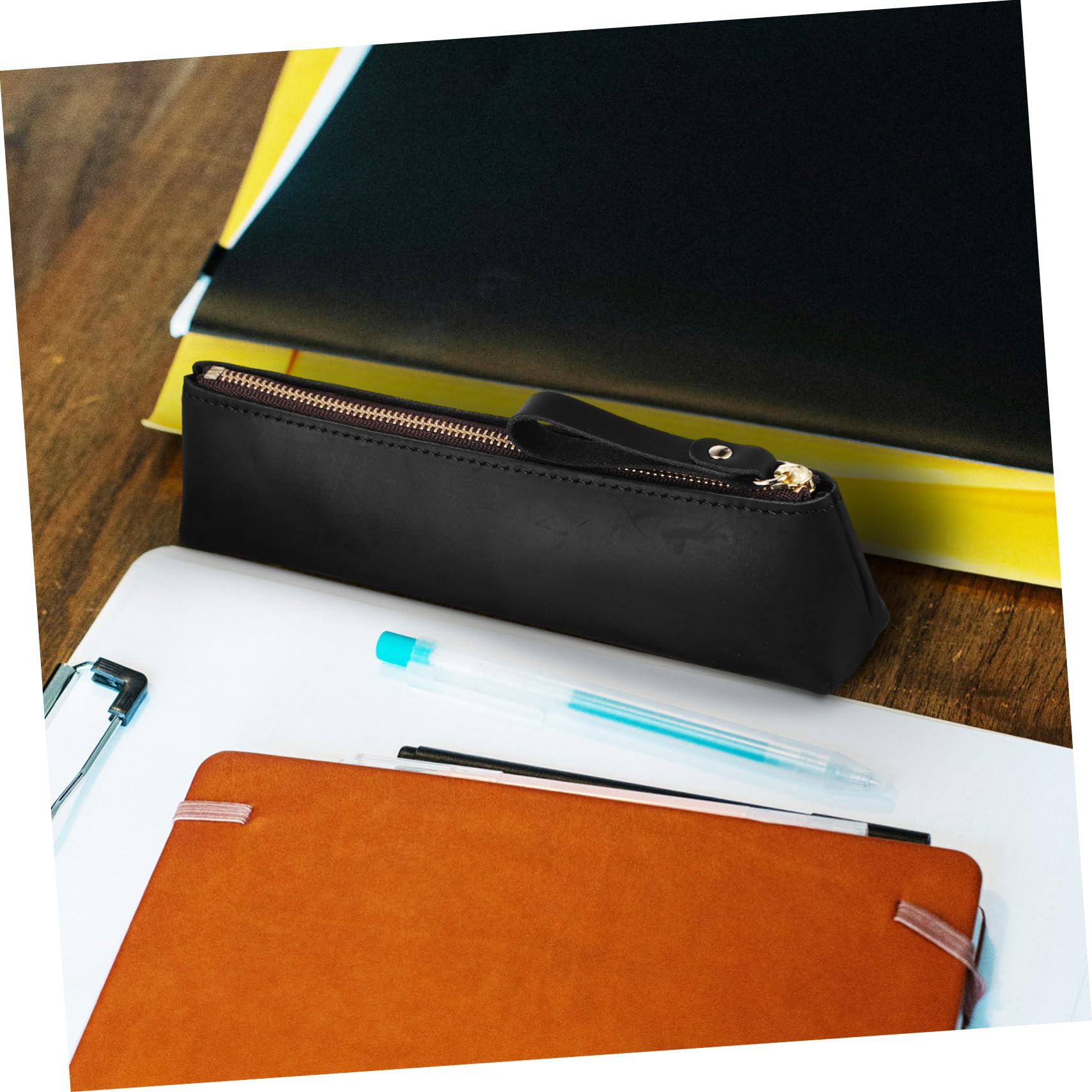 3pezzi Pouch Pelle Vintage Per Penne e Matite Astuccio Elegante e Pratico Per Cancelleria Portapenne Pelle Nera Per Studenti e Professionisti