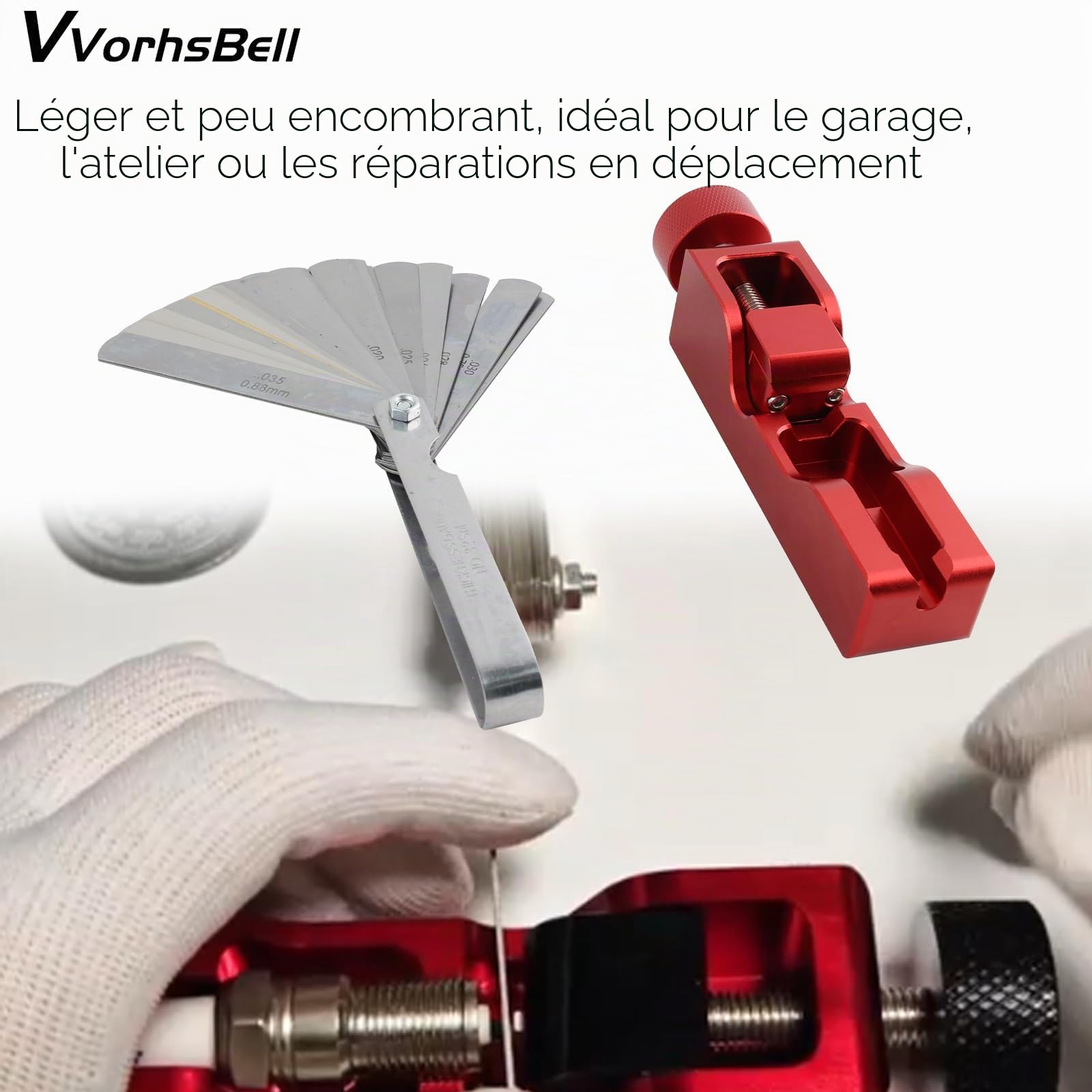 Outil universel pour bougie d'allumage compatible avec 10 mm, 12 mm, 14 mm, 16 mm, outil de réglage précis de 0,04 à 0,88 mm pour l'entretien de voiture et moto (rouge)