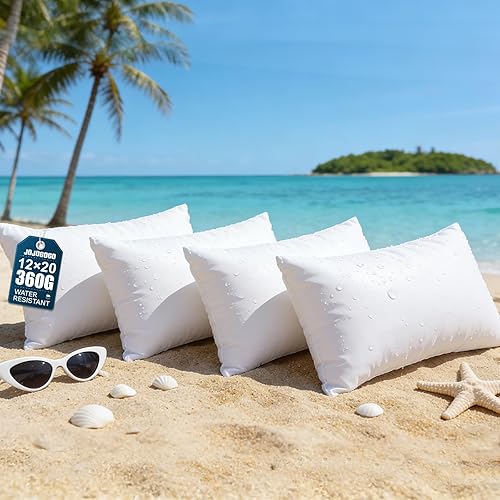 JOJOGOGO Juego de 4 almohadas lumbares impermeables para exteriores de 12 x 20 pulgadas, para muebles de patio, jardín, columpio y porche delantero