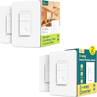 2 Pack Smart Ceiling Fan Control+2 Pack 3 Way Smart Dimmer Switch