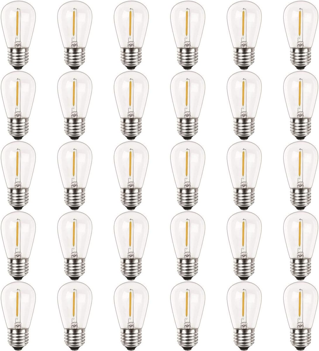 Newhouse Lighting S14LED30P Outdoor Weatherproof 1W (11W Equivalent) Shatter-Resistant S14 LED Replacement String Light Bulbs, Warm White 2700K, Standard E26 Base, Shatterproof, 30-Pack