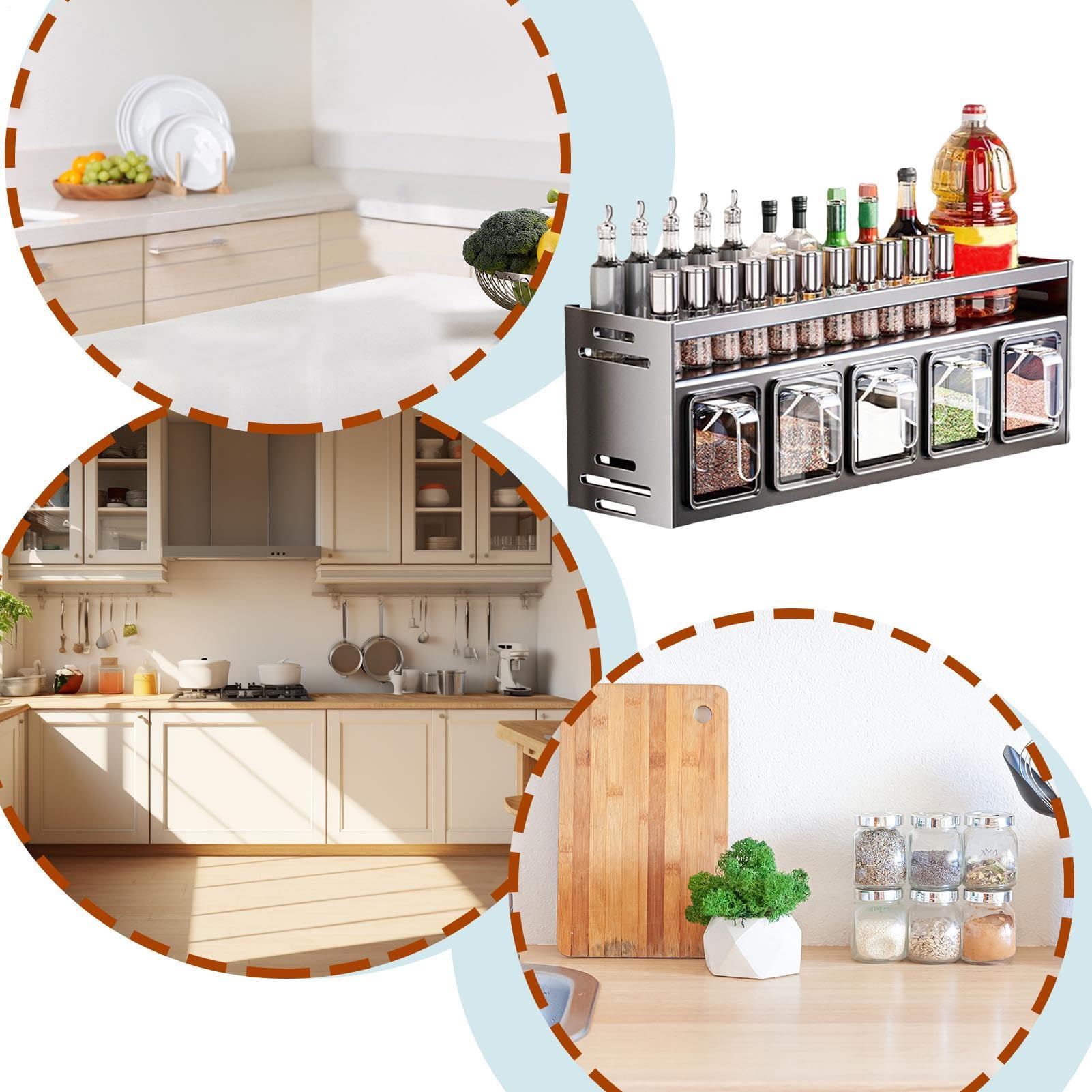 Organizer per condimenti, supporto da parete per condimenti | senza punzonatura, multifunzionale, per bagno, grande capacità, per armadio da cucina