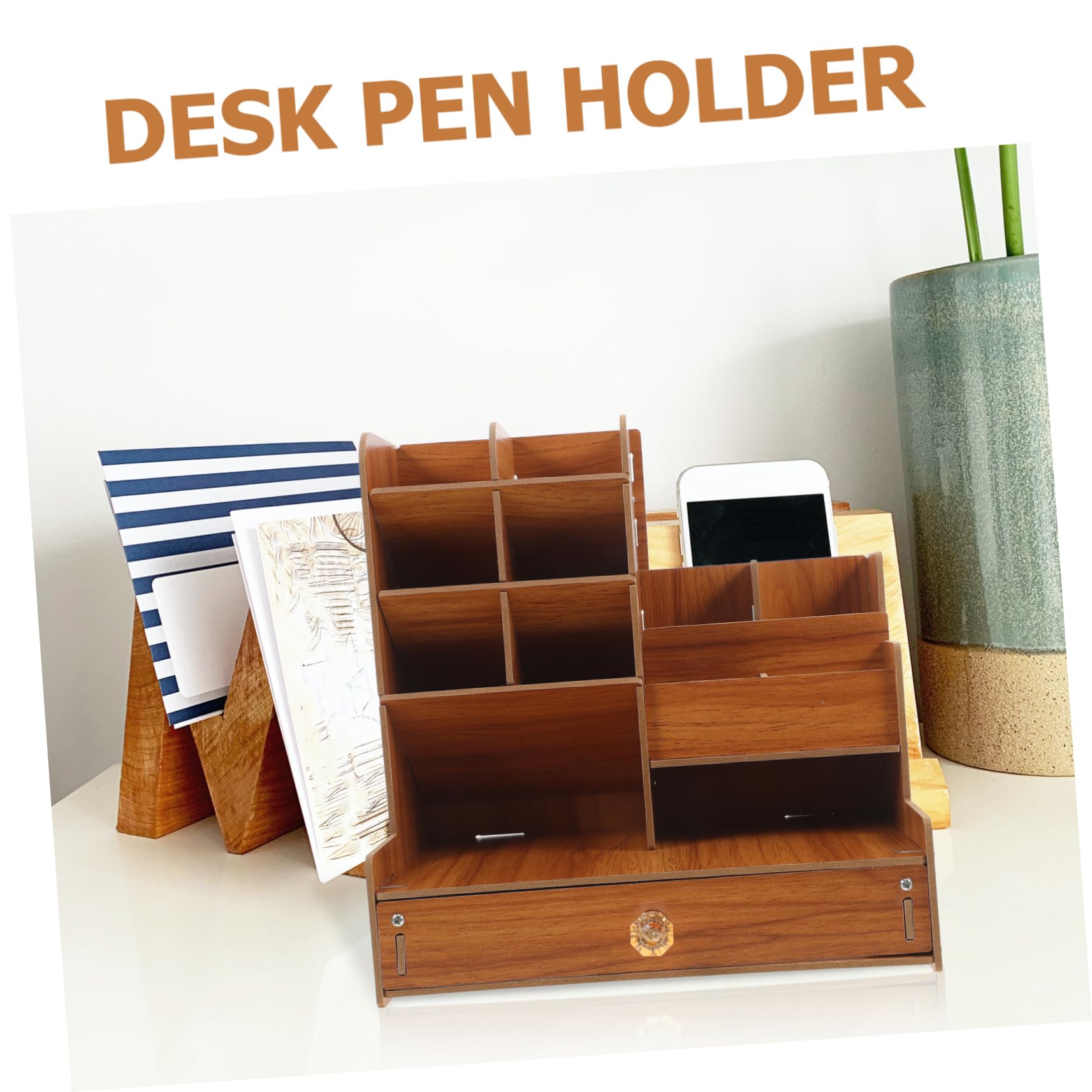 Veemoon Organiseur De Bureau Avec Boîte De Rangement Bois Pour Stylos Ciseaux Et Articles De Papeterie