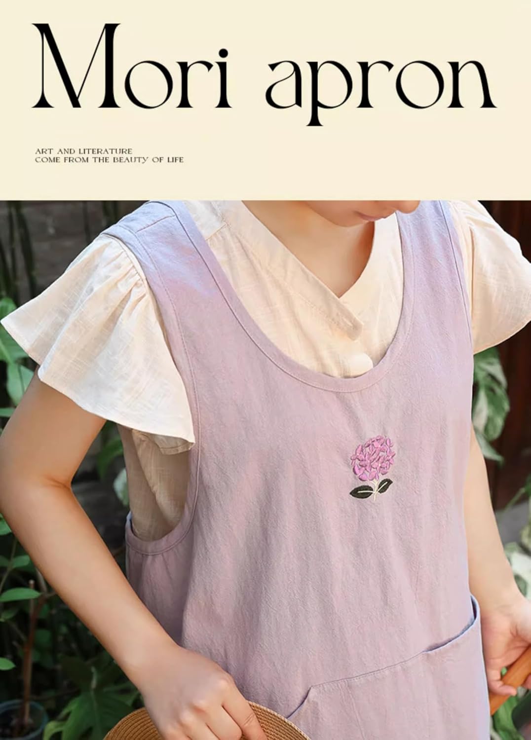 Welan Cotton Linen Apron for Women with Pockets, Cross Back No Tie Pinafore for Kitchen Cooking Garden (3 Colors) - Image 3