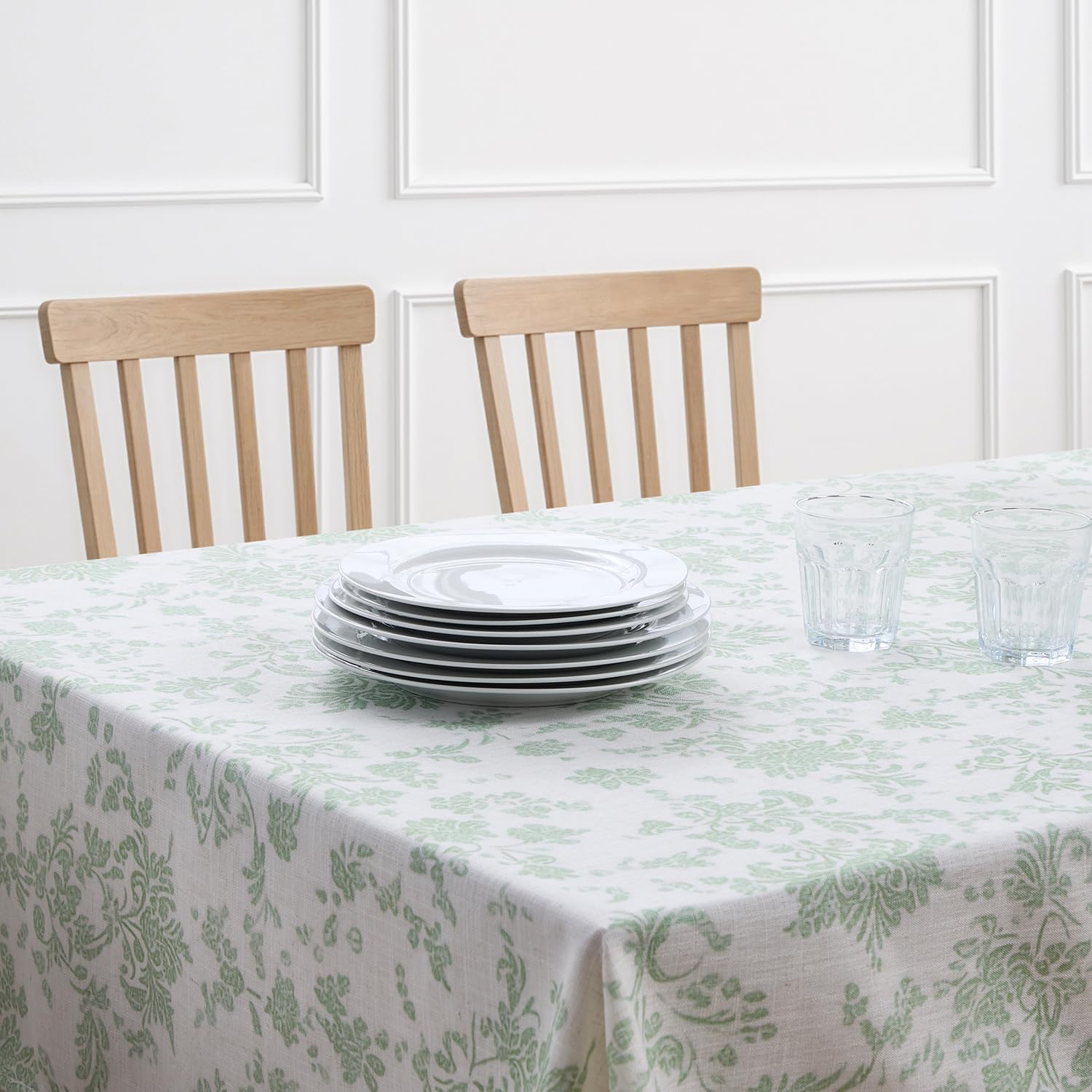 Waterproof Rectangle Tablecloth 52" x 70", French Country Sage Green Damask Linen Blend Tablecloth for Dining Table, Buffet, Party
