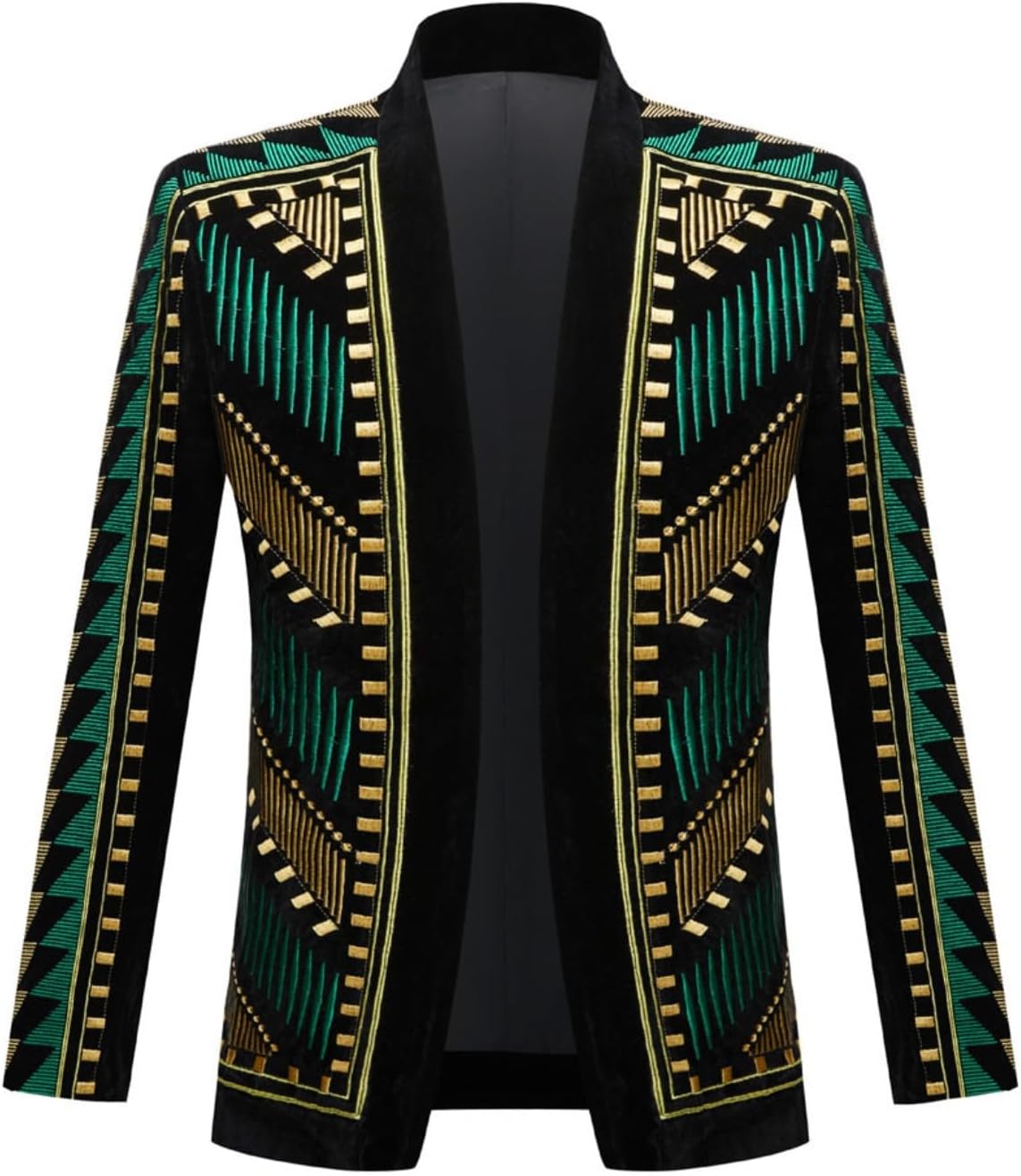 Men's Black Velvet Blazer with Gold Embroidery - Royal Style Slim Fit Suit Jacket for Wedding/Gala/Formal Events