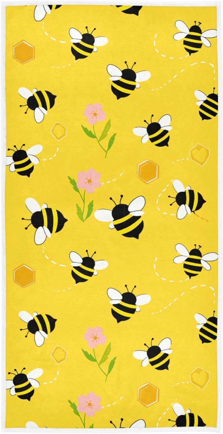 Wamika Funny Bees Honey Hand Bath Towel Shower Towels Set Yellow Bumblebee Beehive Kitchen Hanging Gym Fingertip Bathroom Towel Highly Absorbent