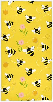 Wamika Funny Bees Honey Hand Bath Towel Shower Towels Set Yellow Bumblebee Beehive Kitchen Hanging Gym Fingertip Bathroom Towel Highly Absorbent