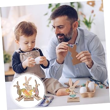 4個 木製の装飾品 rabbit home decor 干し草 しゃべるサボテンのおもちゃ 豚 ケーキの装飾 イースターの装飾 フォトプロップス シーンレイアウトの装飾